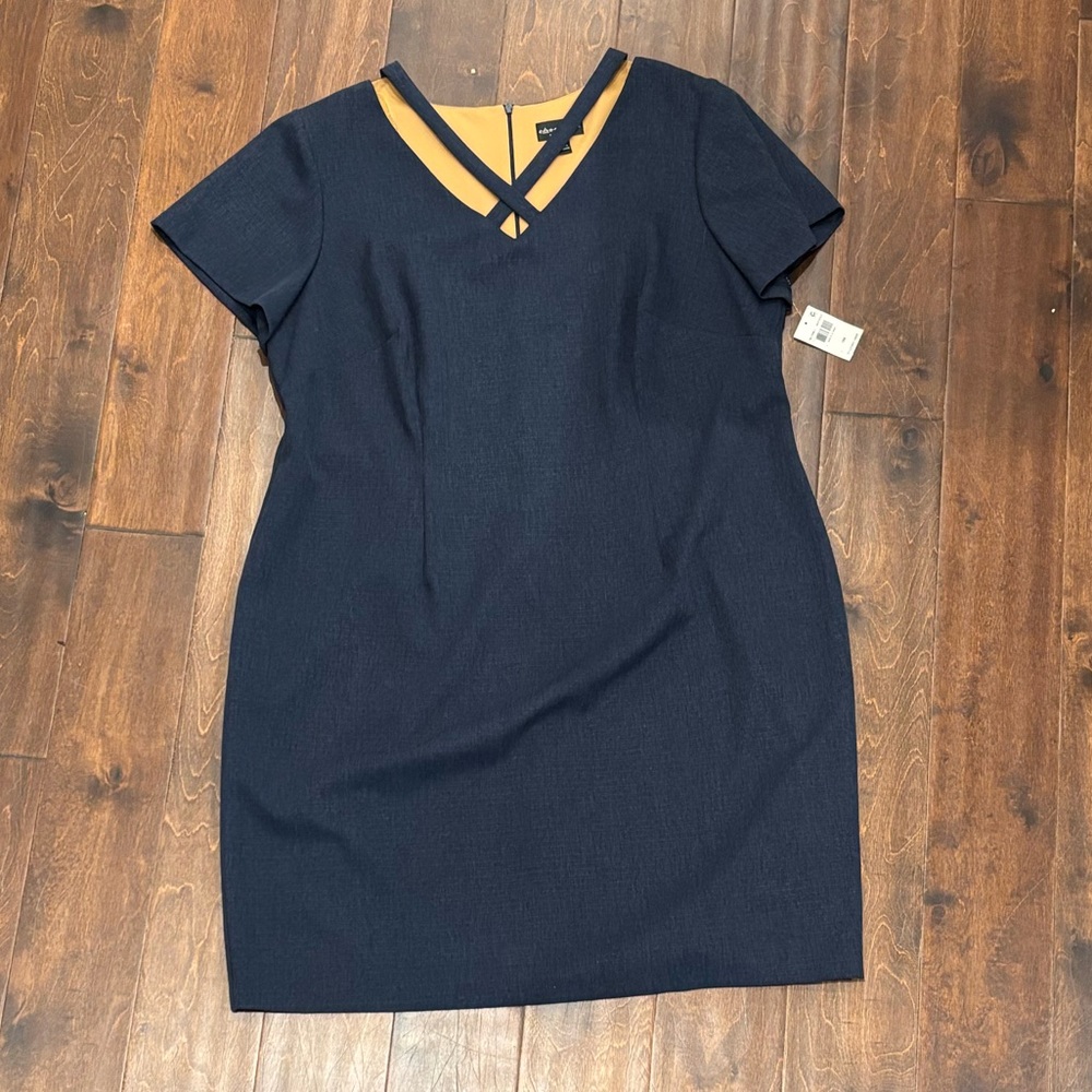 Connected Apparel Blue Sheath Dress with V-Neck